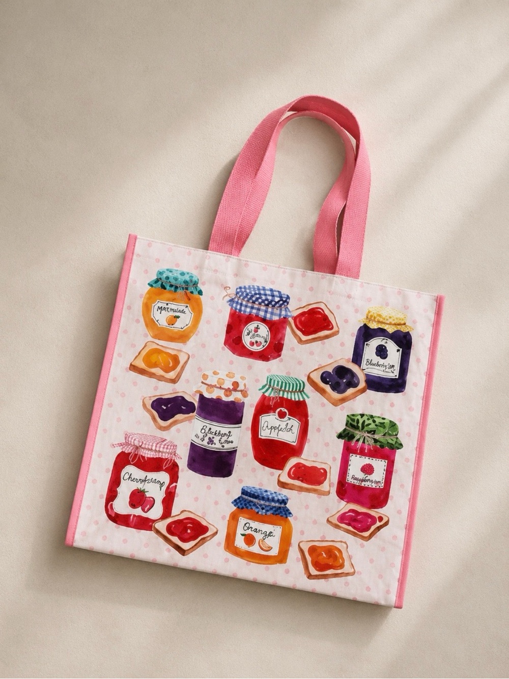 Jam print reusable tote bag